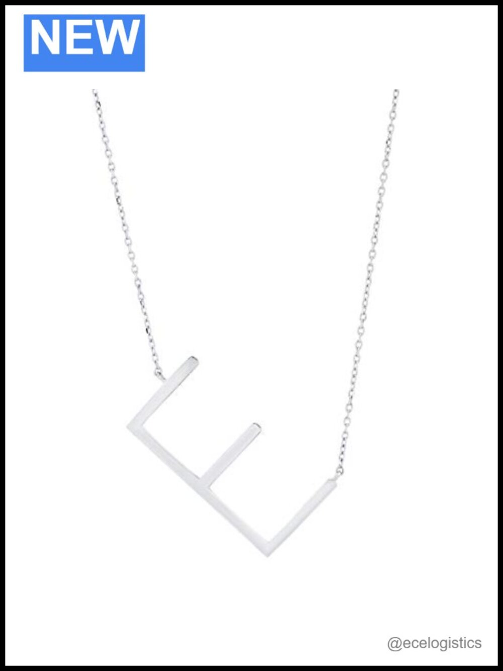 925 Sterling Silver Large Sideways Block Initial Necklace Pendant